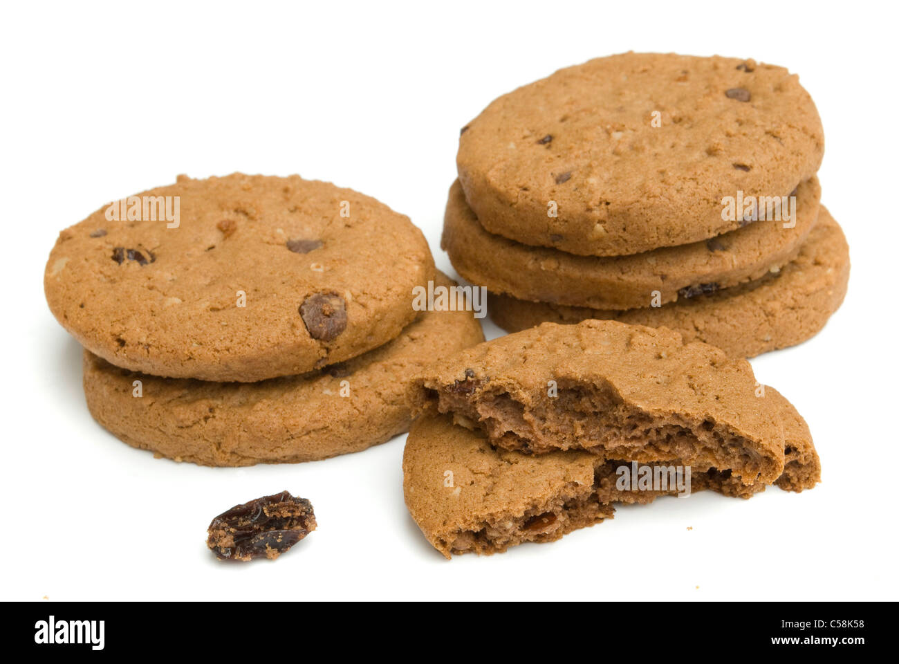 pile of chocolate cookies isolated on white background Stock Photo