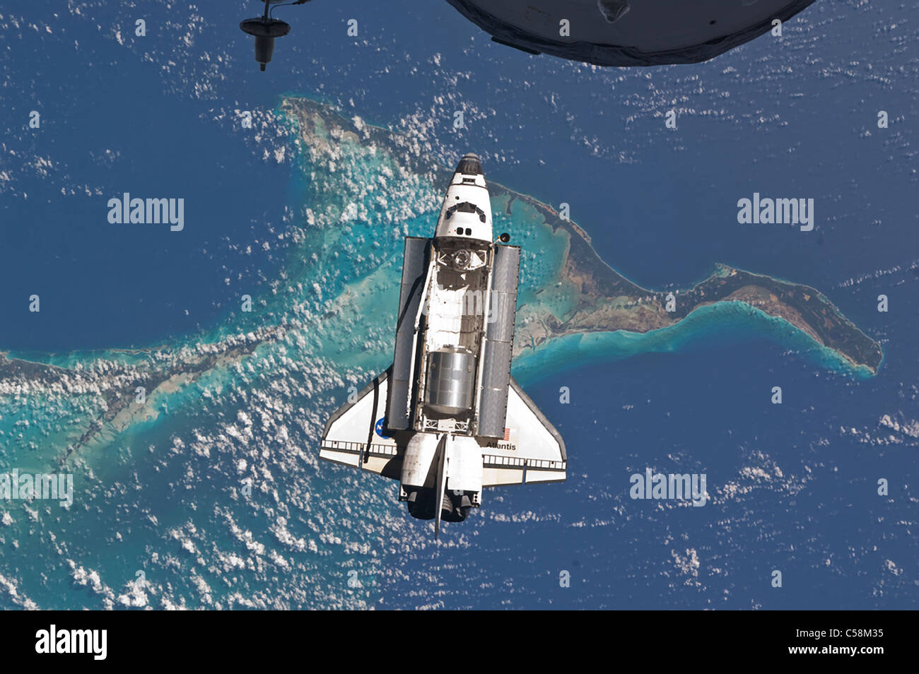 Space Shuttle Atlantis STS-135 prior to docking with the International Space Station on the final mission of the shuttle program Stock Photo
