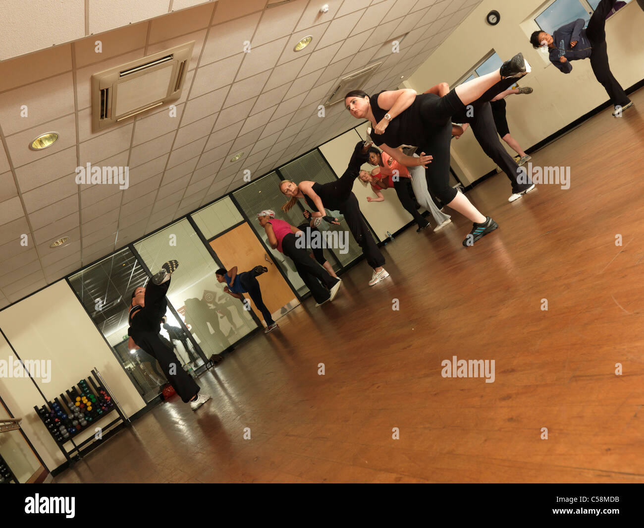 Combat Fitness Class Using Martial Arts Techniques To Keep Fit Stock