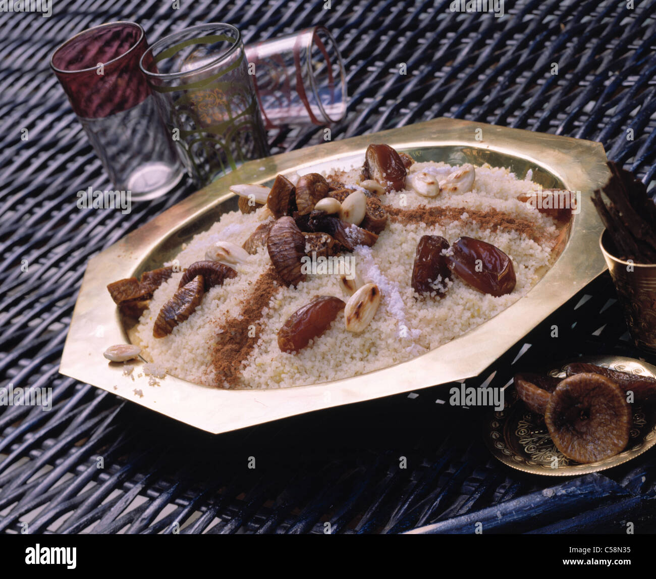 Sweet couscous with dates and figs stock photo alamy