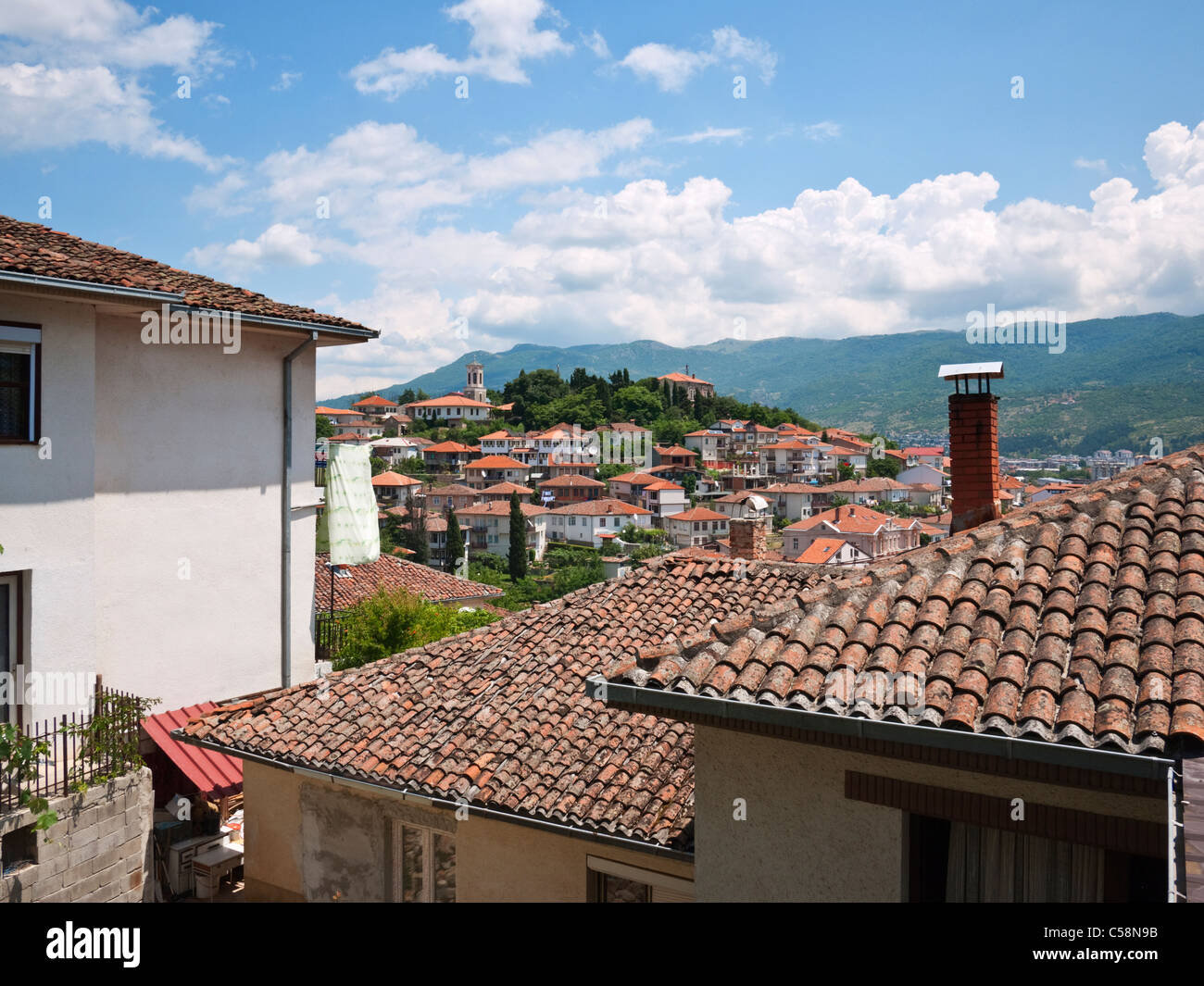 A view across the roof tops of Ohrid old town, Macedonia Stock Photo