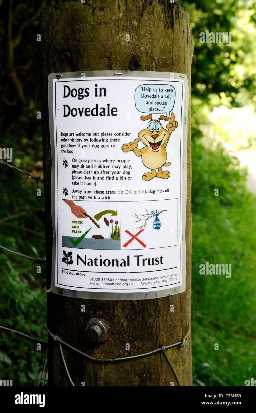 dogs in dovedale sign showing the rules whilst walking your dog through the countryside derbyshire england uk Stock Photo
