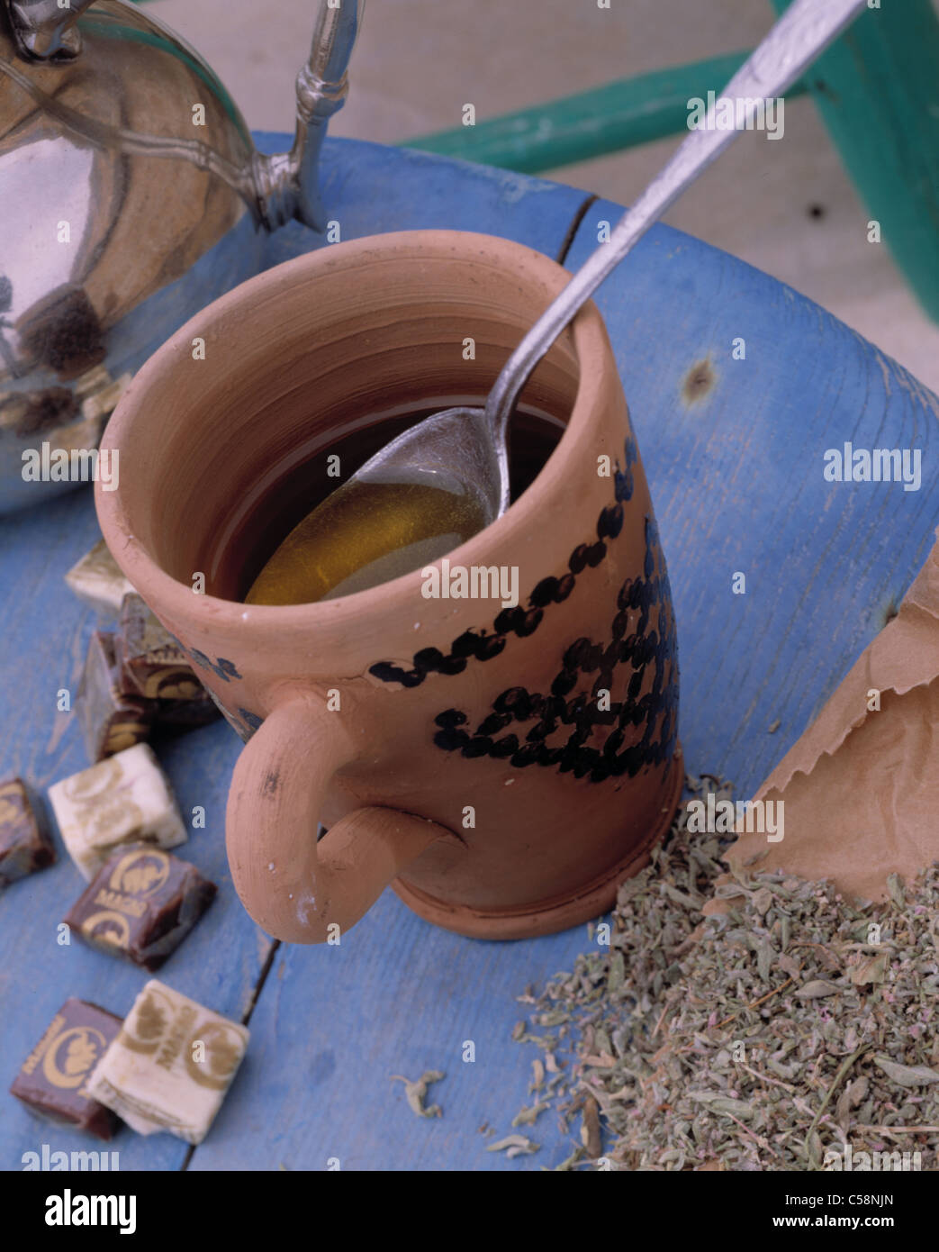 Still: Big cup green tea with mint (Berber - Whiskey) Stock Photo