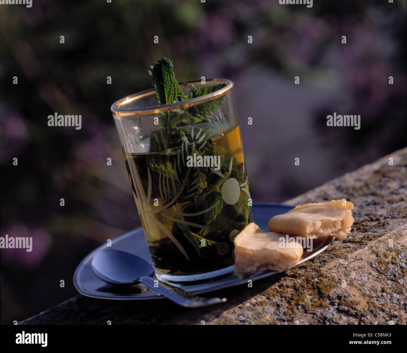 Still: Mint - tea with oriental nut pastry Stock Photo