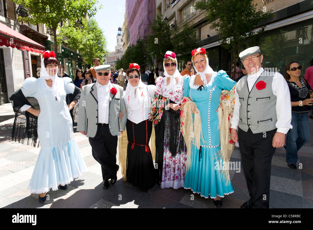 Chulapos and chulapas druing the fiesta de San Isidro, Madrid, Spain ...