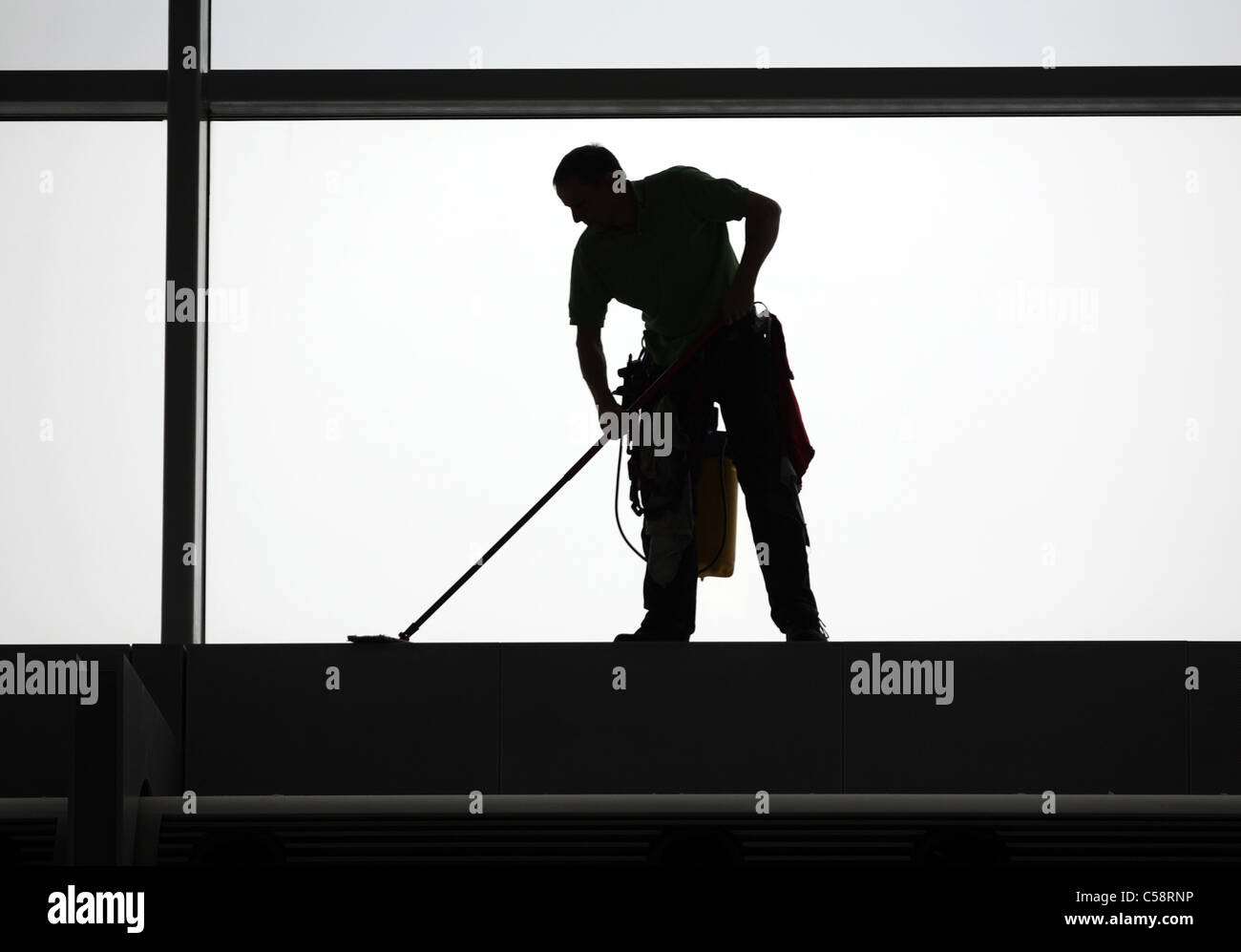 Window cleaners at work, Frankfurt am Main, Germany Stock Photo