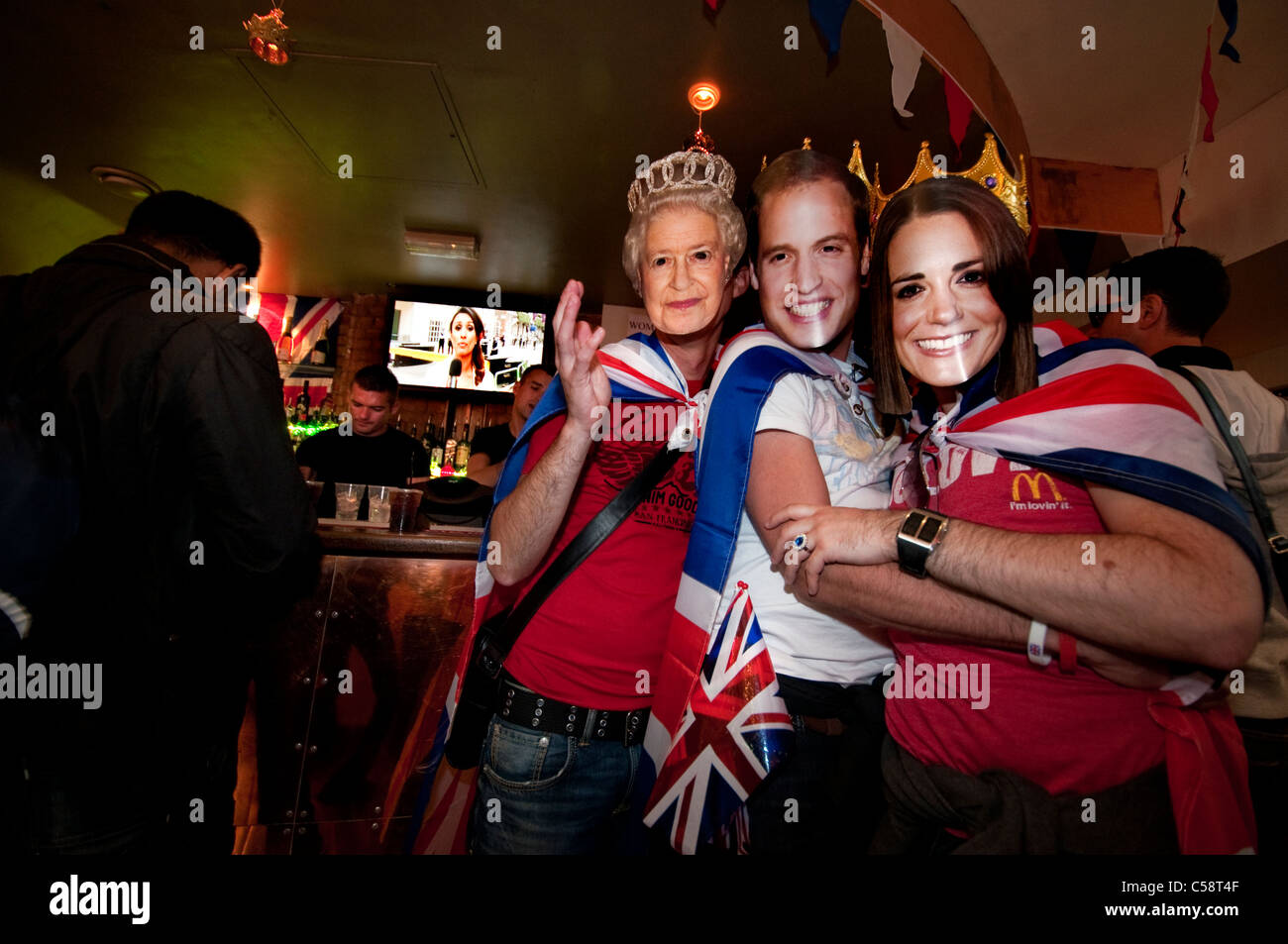 Drinking and celebrating in pub on Royal Wedding day Soho, London Stock Photo