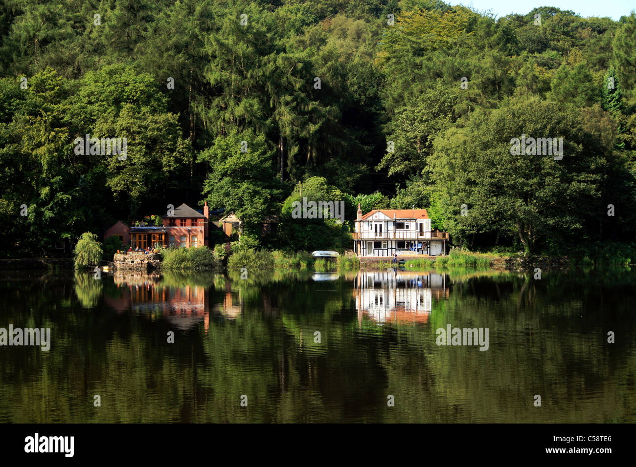 Houses beside Rudyard Lake near Leek Staffordshire England Stock Photo