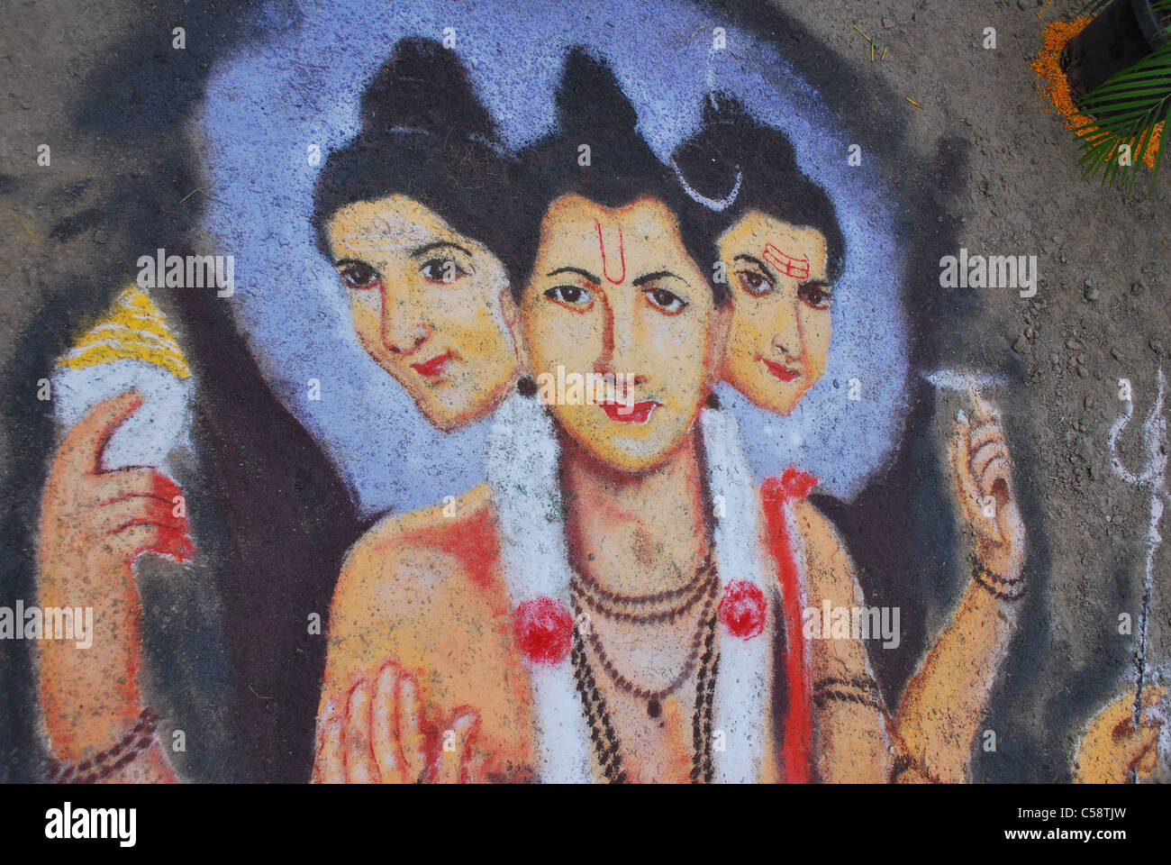 indian ragoli design God guru datta Stock Photo - Alamy