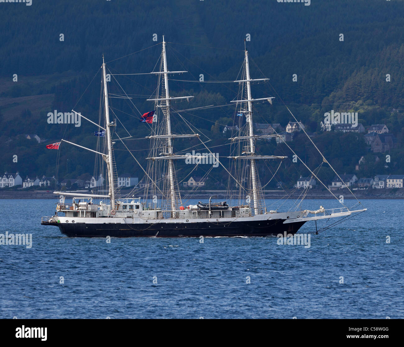 Tall ship Lord Nelson making way on the river clyde Stock Photo