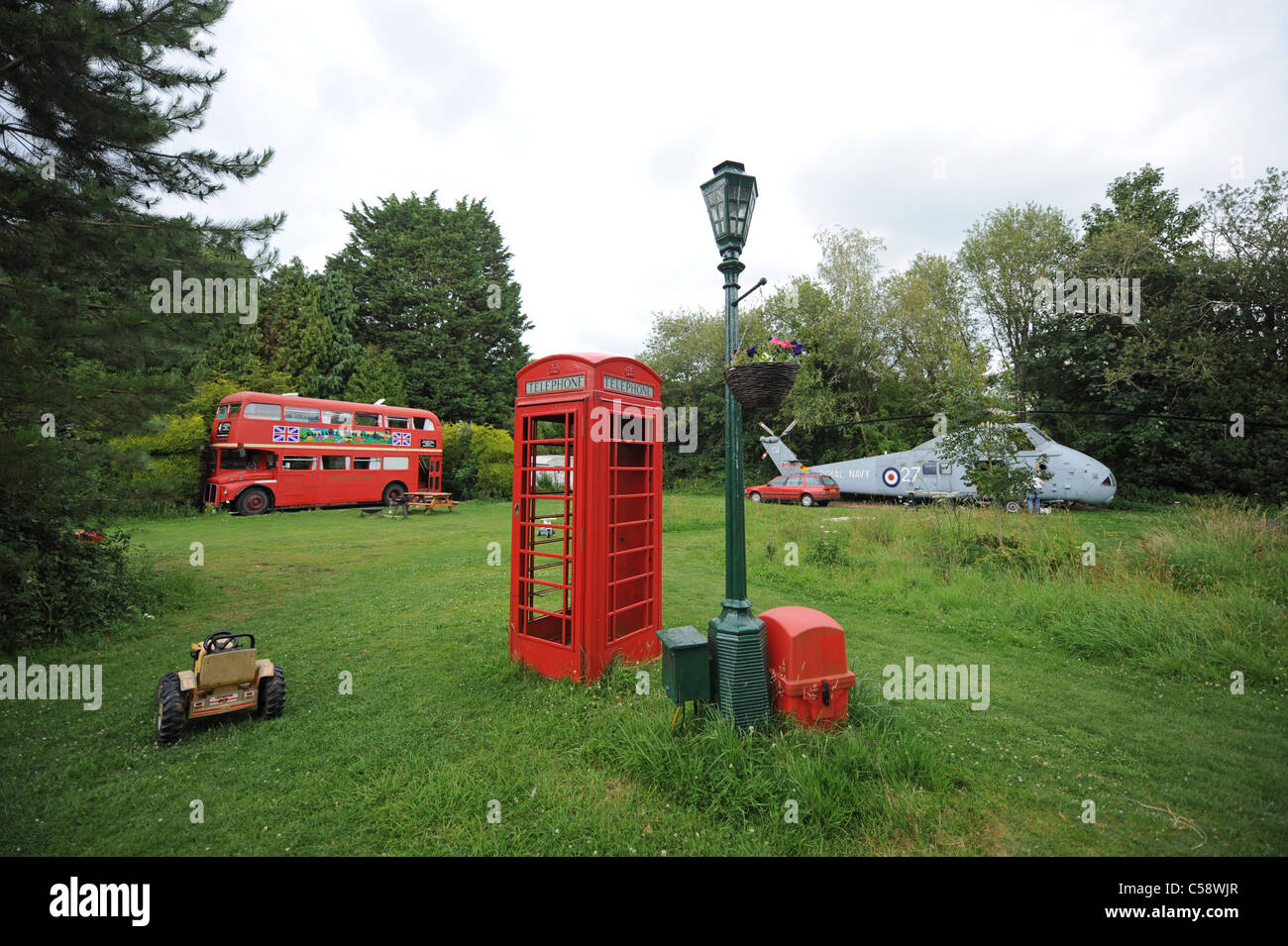 Tim Johnson bought an old Westland Search and Rescue helicopter which he is converting into a holiday home to rent out at his Blackberry Wood campsite Stock Photo