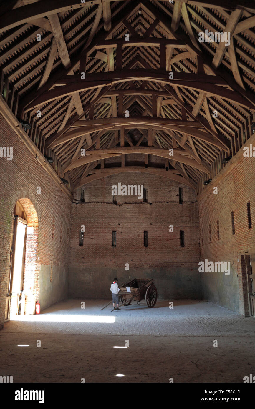 Inside the Great Barn ('The Bloody Barn') in the grounds of Basing House, Old Basing, Hampshire, UK. Stock Photo