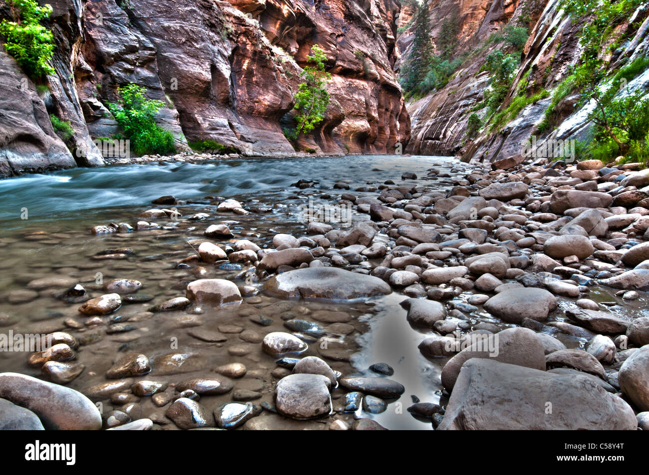HDR image of the Narrows in Zion National Park Stock Photo