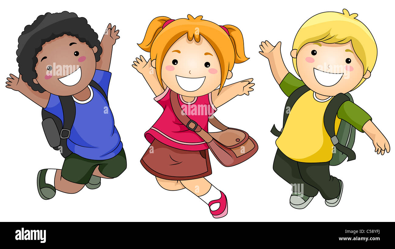 A Small Group of Kids Jumping Happily Stock Photo