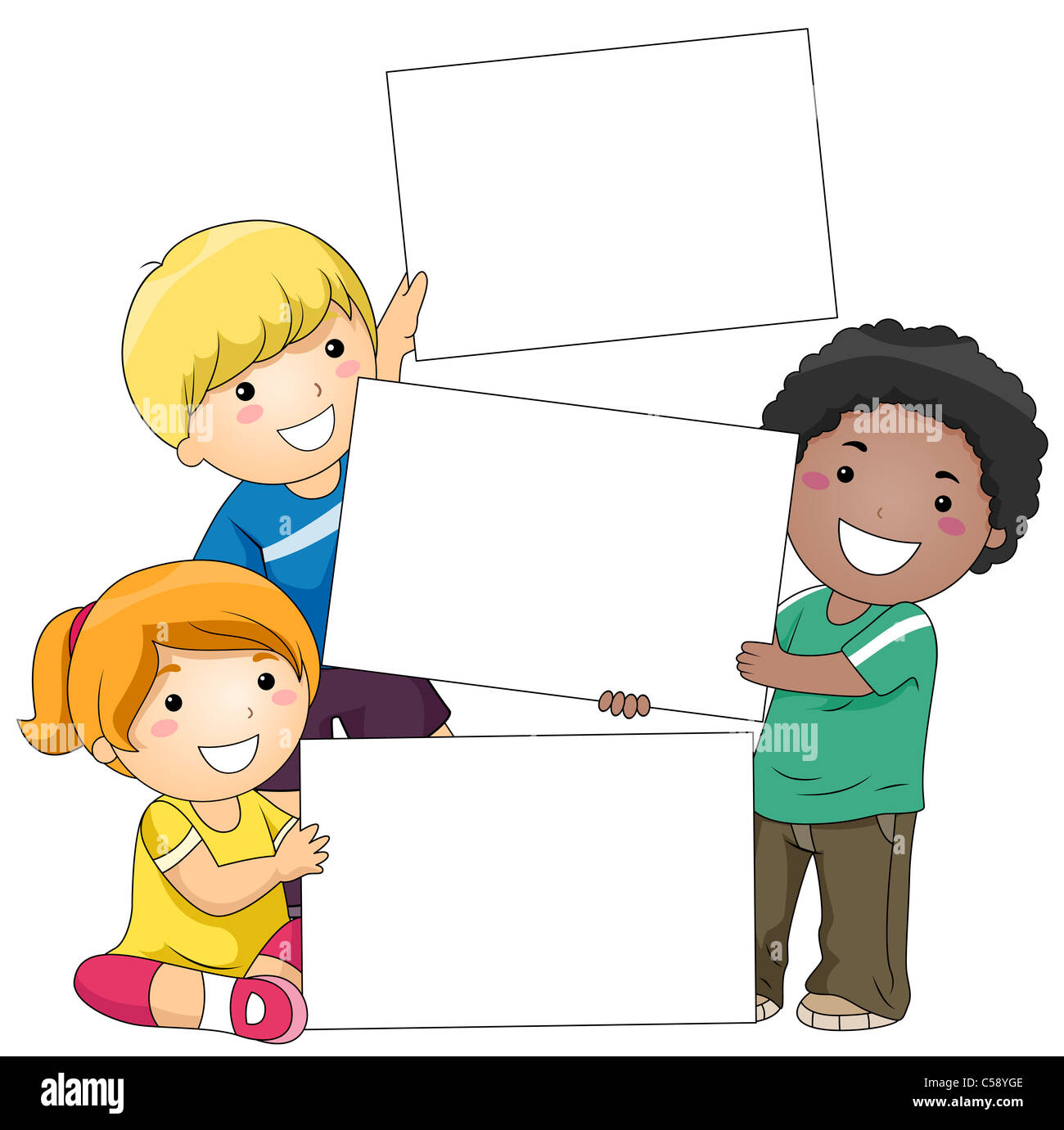 Kids with a Blank Board against White Background Stock Photo - Alamy