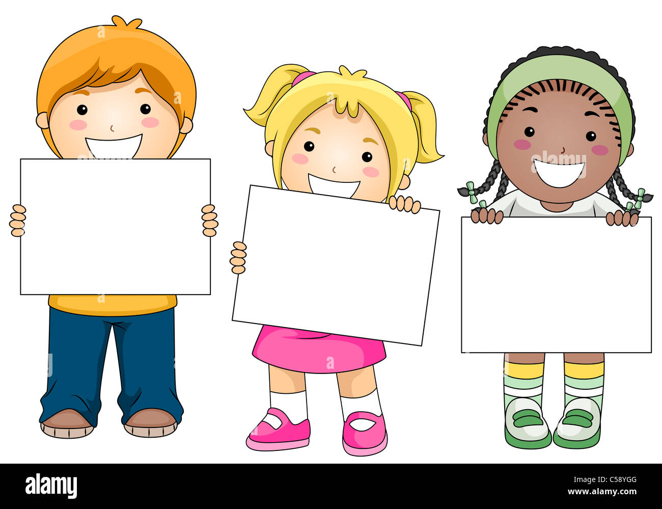 Kids with a Blank Board against White Background Stock Photo - Alamy