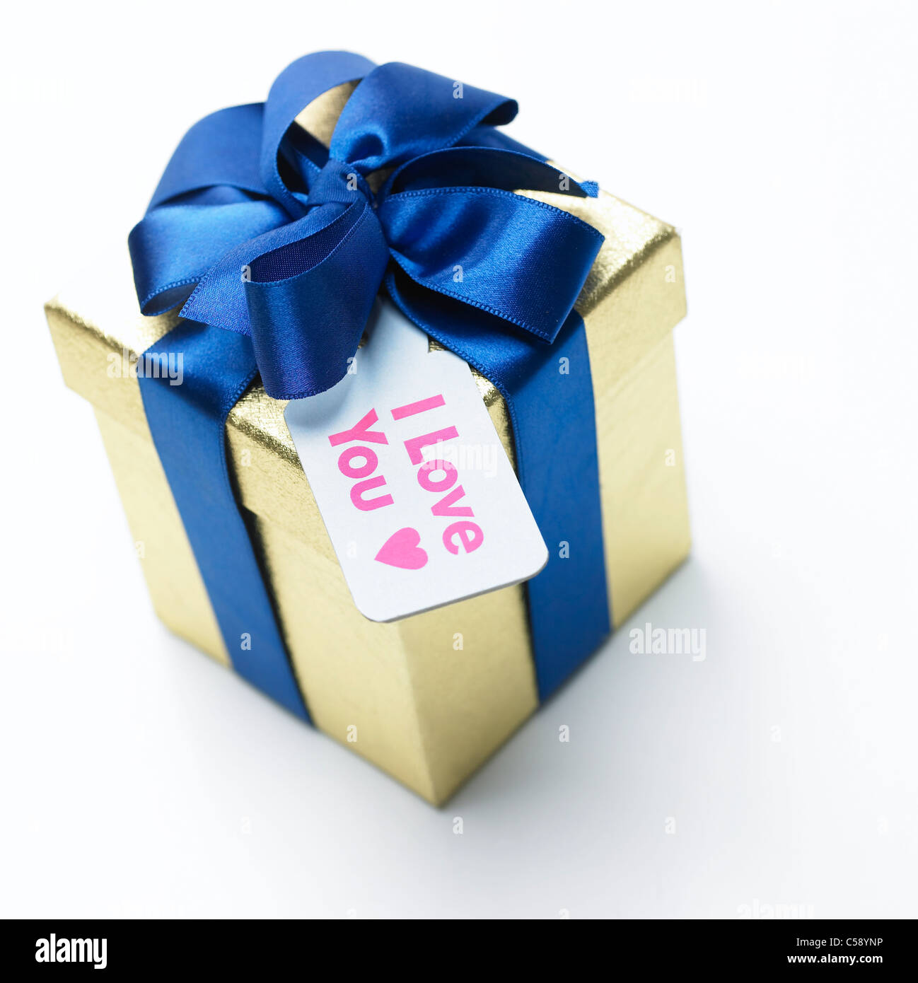 Close-up of Note on gift box Stock Photo