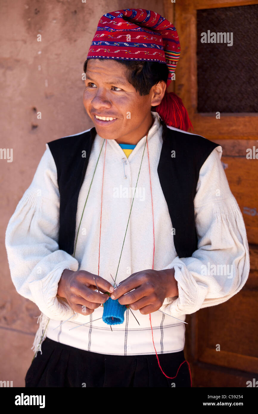 A male weaver of Taquile, a traditional island on Lake Titicaca