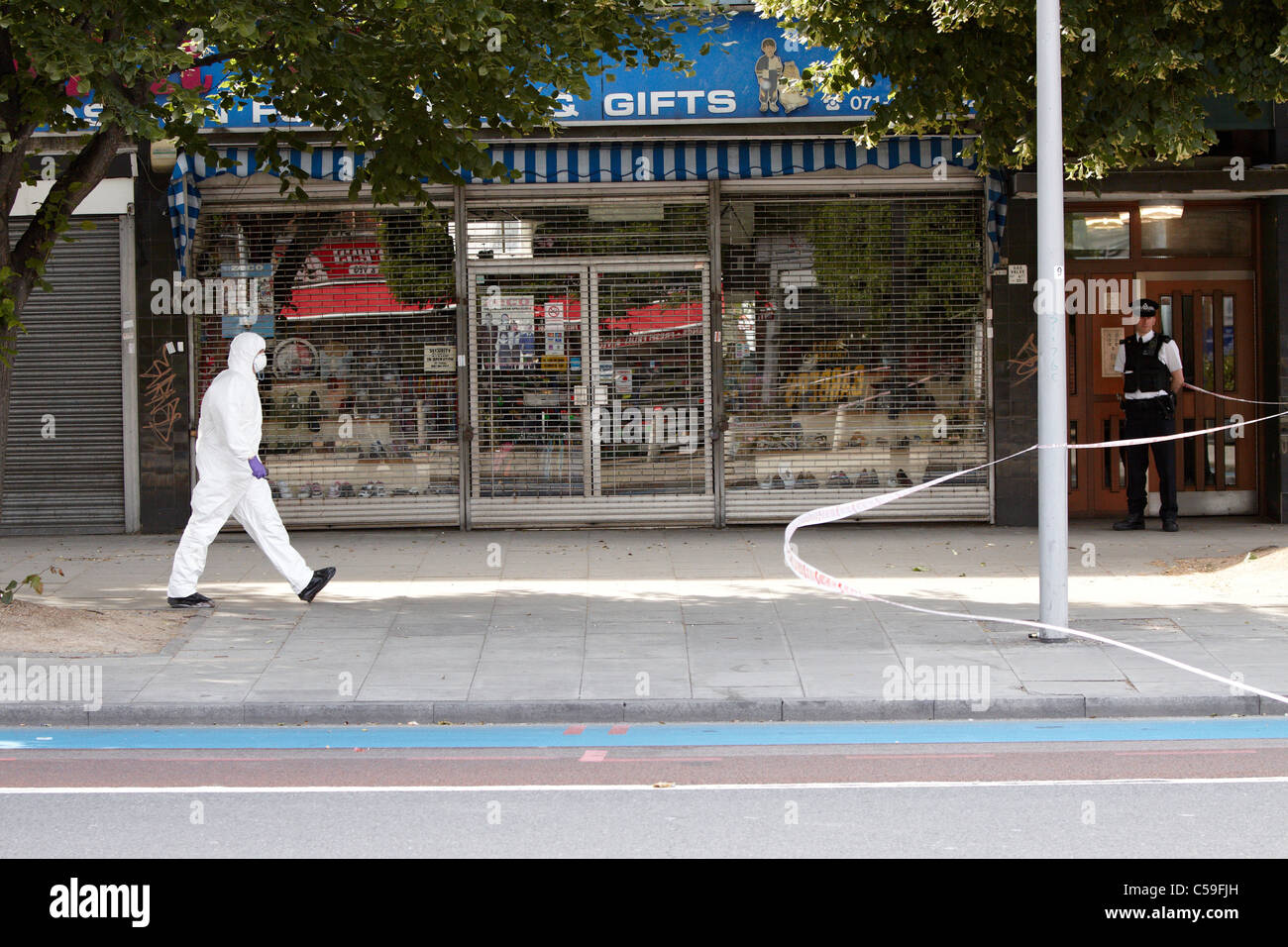 A man was killed last night near to Stockwell Tube station after being shot with a machine gun from the back of a motorcycle Stock Photo