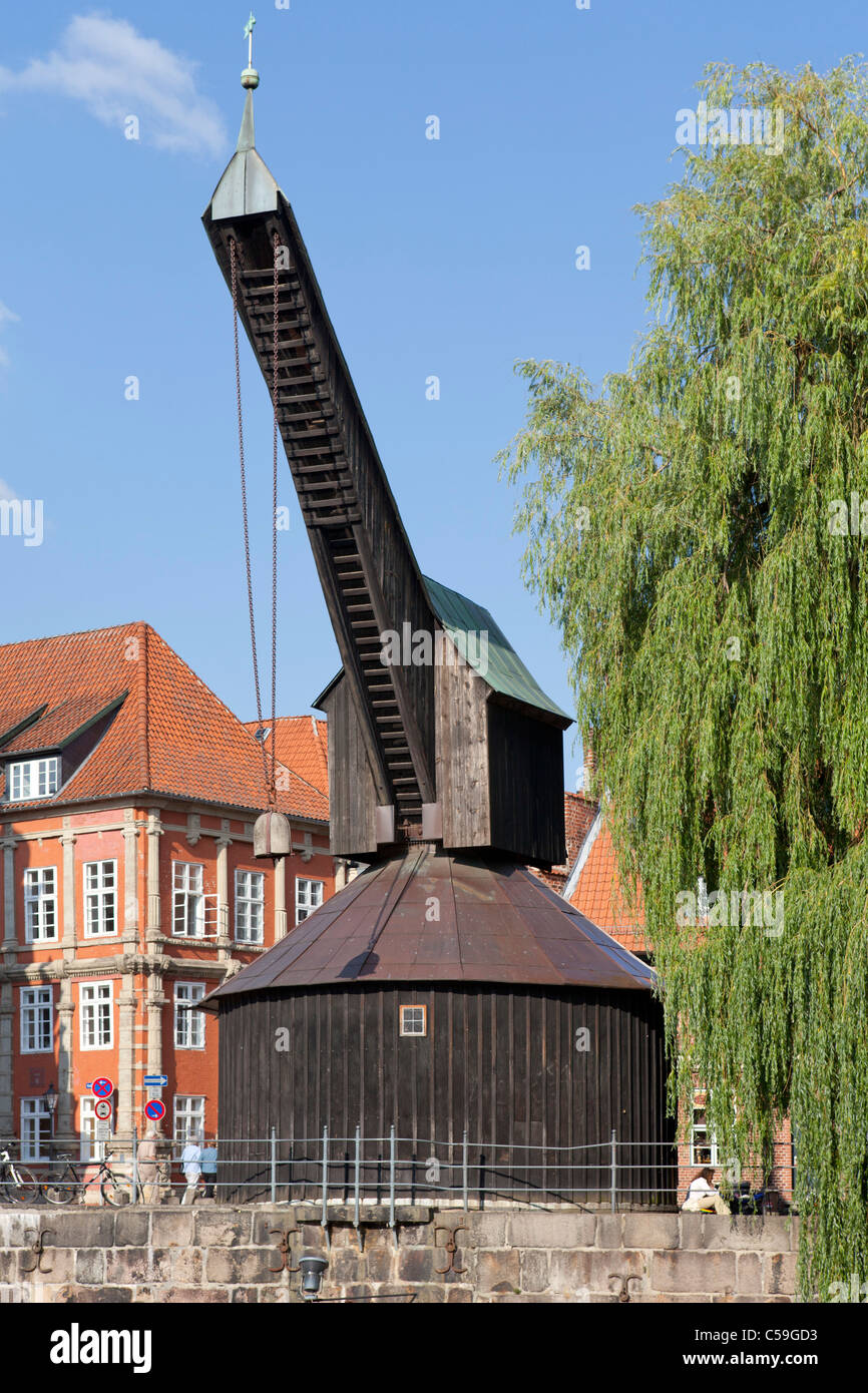 old crane, old harbour, Lueneburg, Lower Saxony, Germany Stock Photo