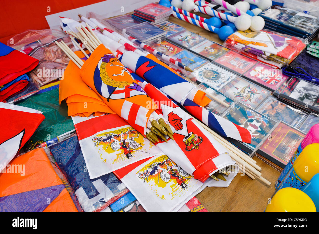 Ulster/Northern Ireland branded goods on sale at a stall at a street