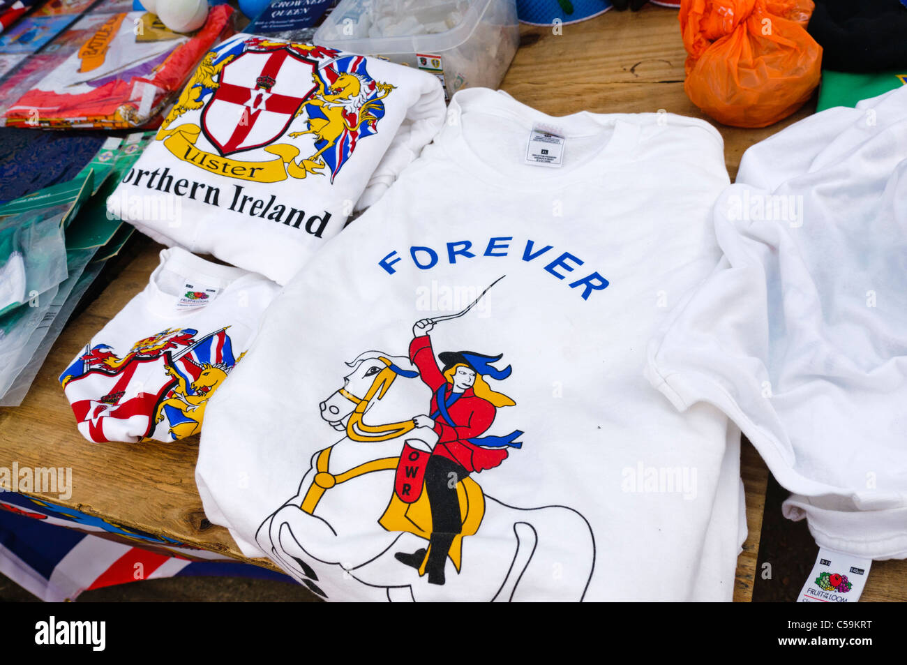 Ulster/Northern Ireland branded goods on sale at a stall at a street