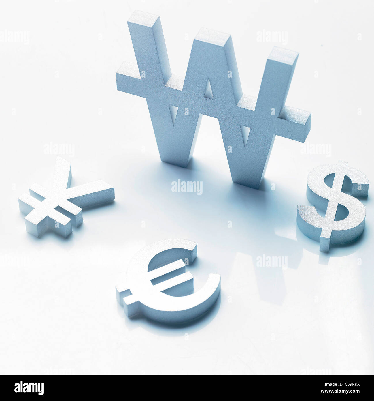 Close-up of Variety of currency symbols Stock Photo