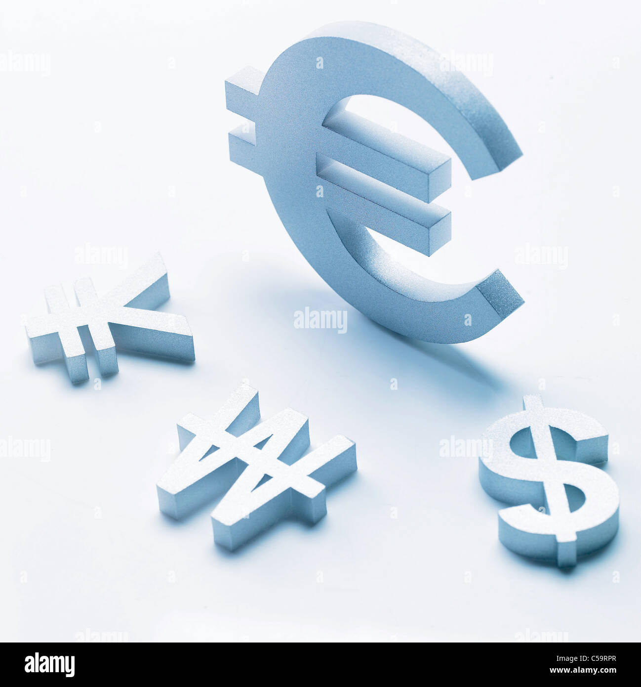 Close-up of Variety of currency symbols Stock Photo