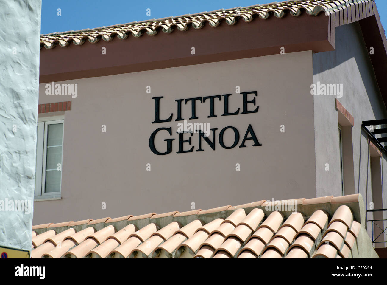 Little Genoa sign Catalan Bay Gibraltar Stock Photo