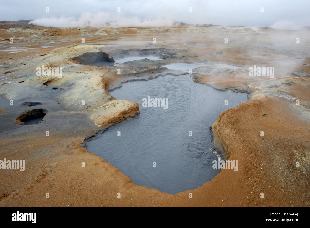 Boiling mud pool, Namafjall geothermal area, near Lake Myvatn, northeast area, Iceland Stock Photo