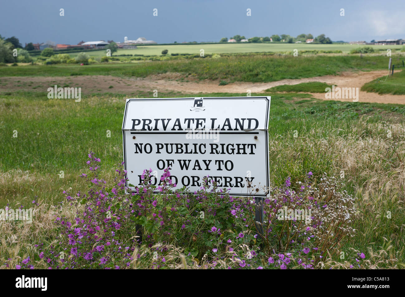 Private Land no public right of way sign Stock Photo