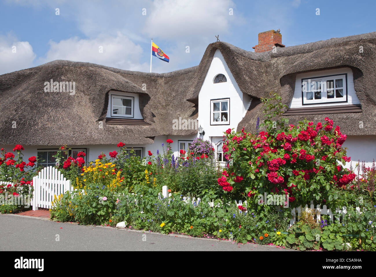 thatched house, Nebel village, Amrum Island, North Friesland, Schleswig-Holstein, Germany Stock Photo