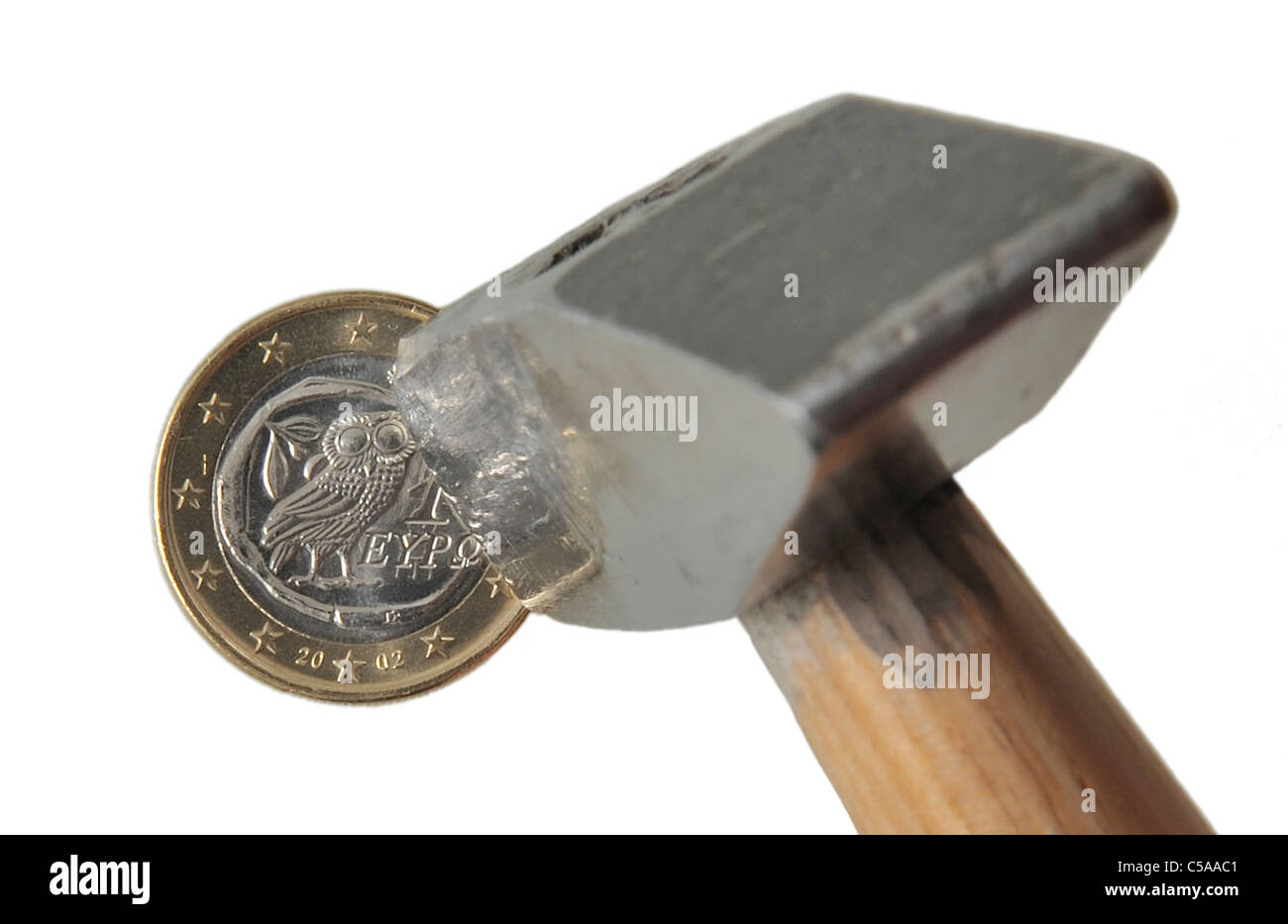 Greek Euro Coin and Hammer Stock Photo