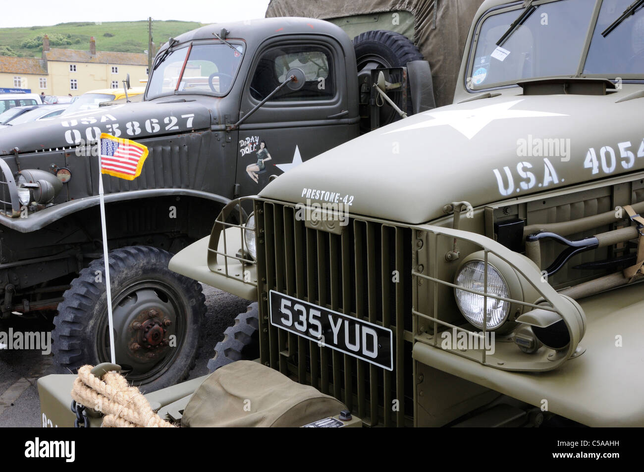 Second world-war US military trucks made by GMC, West Bay, Dorset. Stock Photo