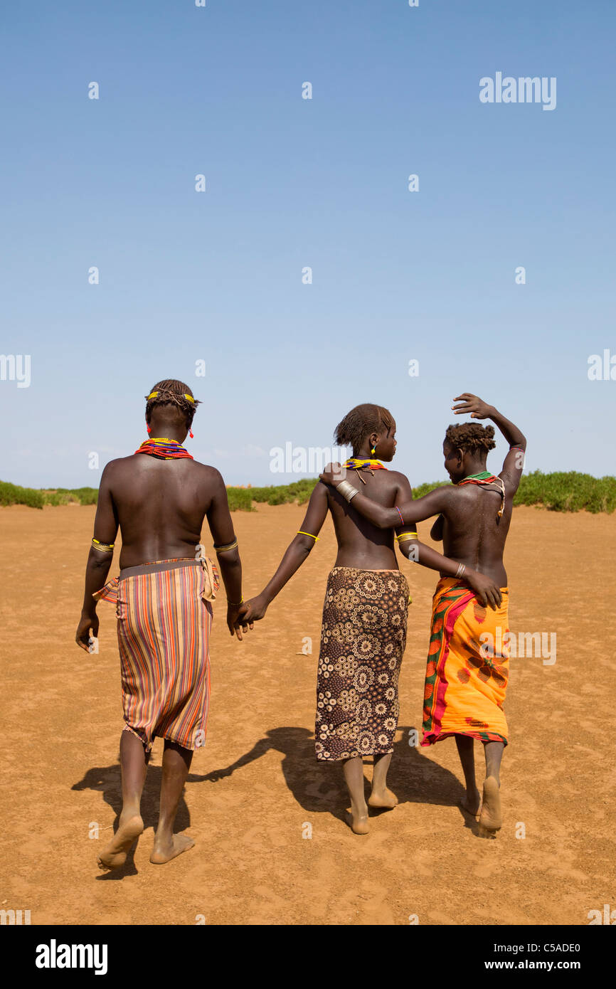 Galeb or Dassanech Tribespeople near the Omo River in southern Ethiopia. Stock Photo