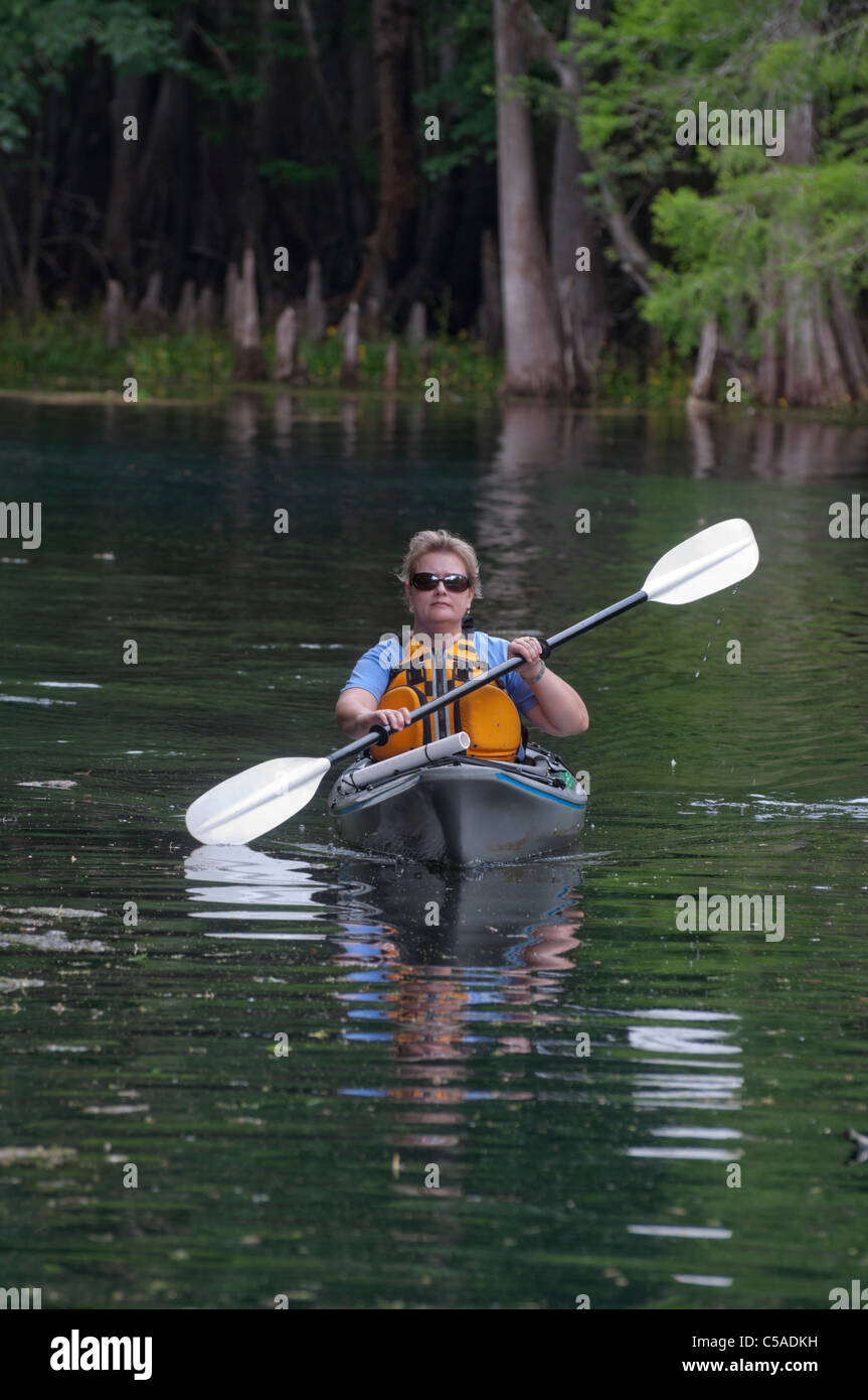 kayaking the spring run at Manatee Springs State Park in North Florida Stock Photo