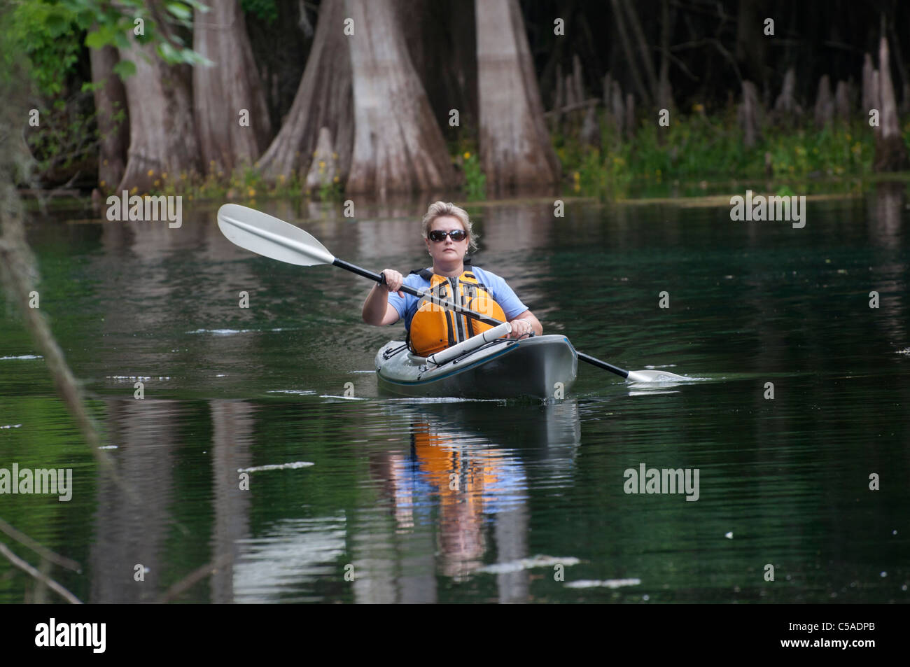 kayaking the spring run at Manatee Springs State Park in North Florida Stock Photo