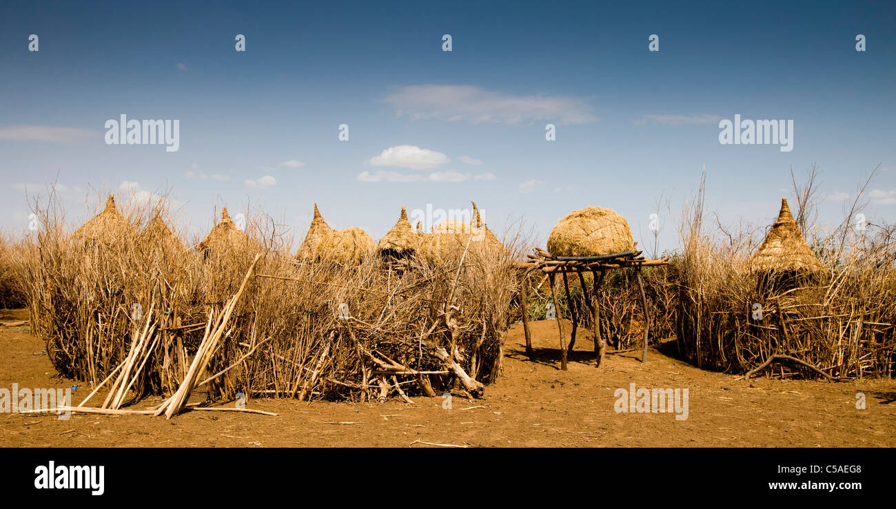Grain stores at a Galeb or Dassanech village in the Lower Omo Valley