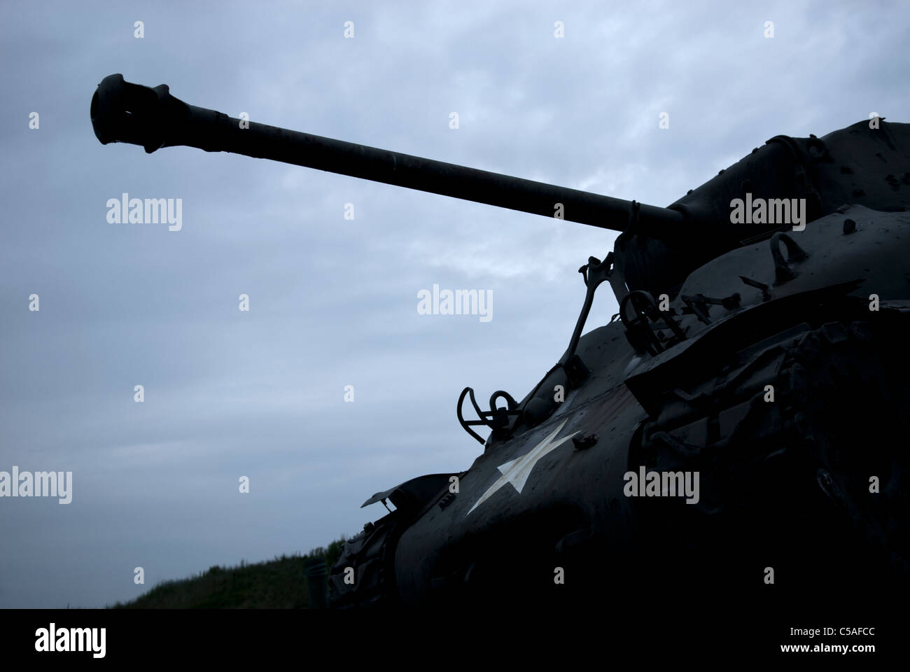 US Sherman tank on Utah Beach, Normandy, France Stock Photo