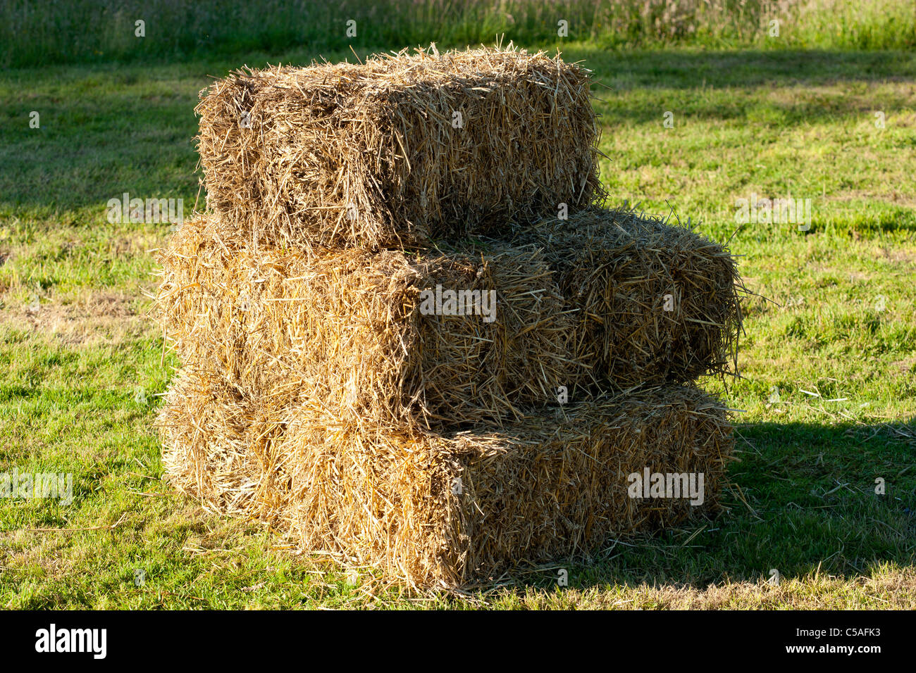 Straw bales in a small stack Stock Photo
