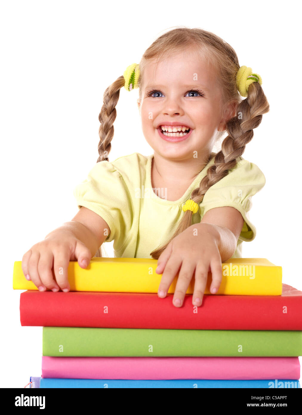Child holding pile of books Stock Photo - Alamy