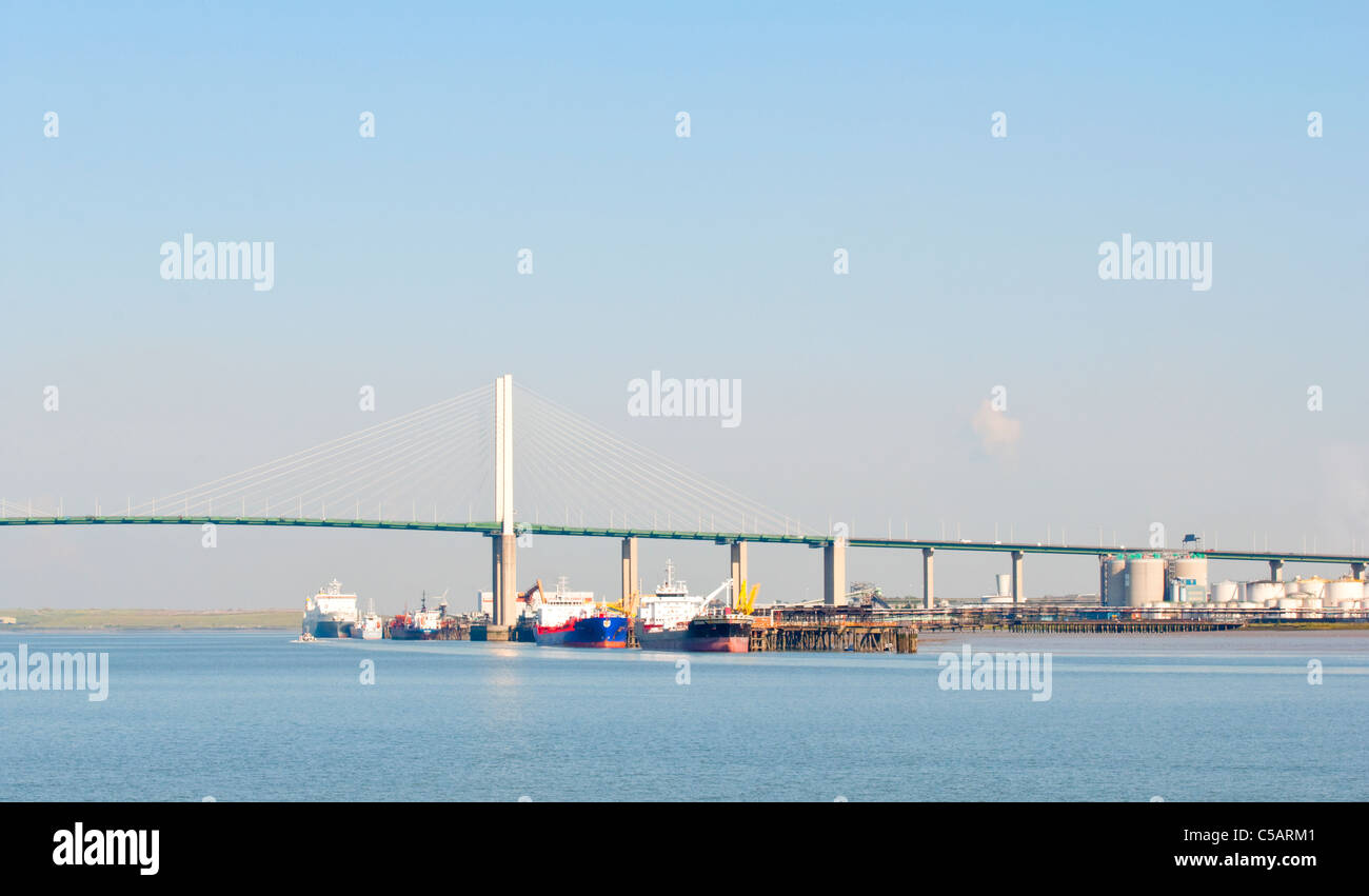 Oil and gas tankers docked by Dartford Bridge Stock Photo