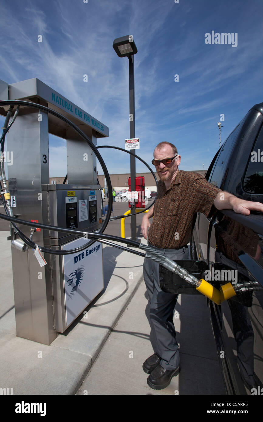 Compressed Natural Gas Vehicle Fueling Station Stock Photo