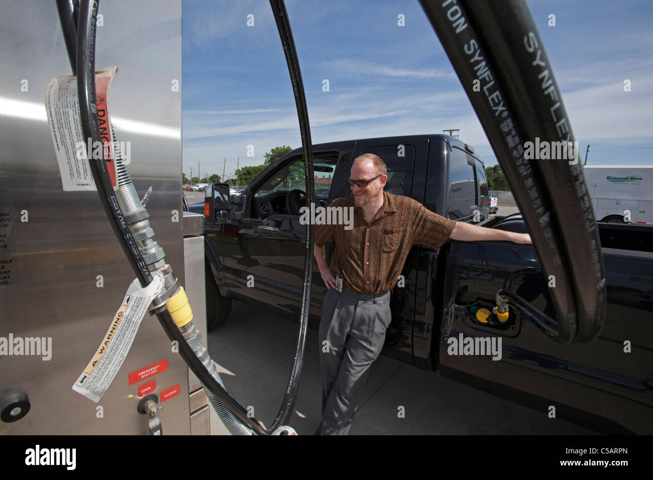 Compressed Natural Gas Vehicle Fueling Station Stock Photo