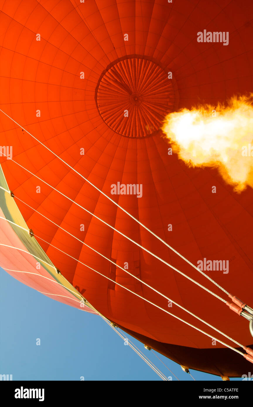 Red hot air balloon firing burner Stock Photo - Alamy