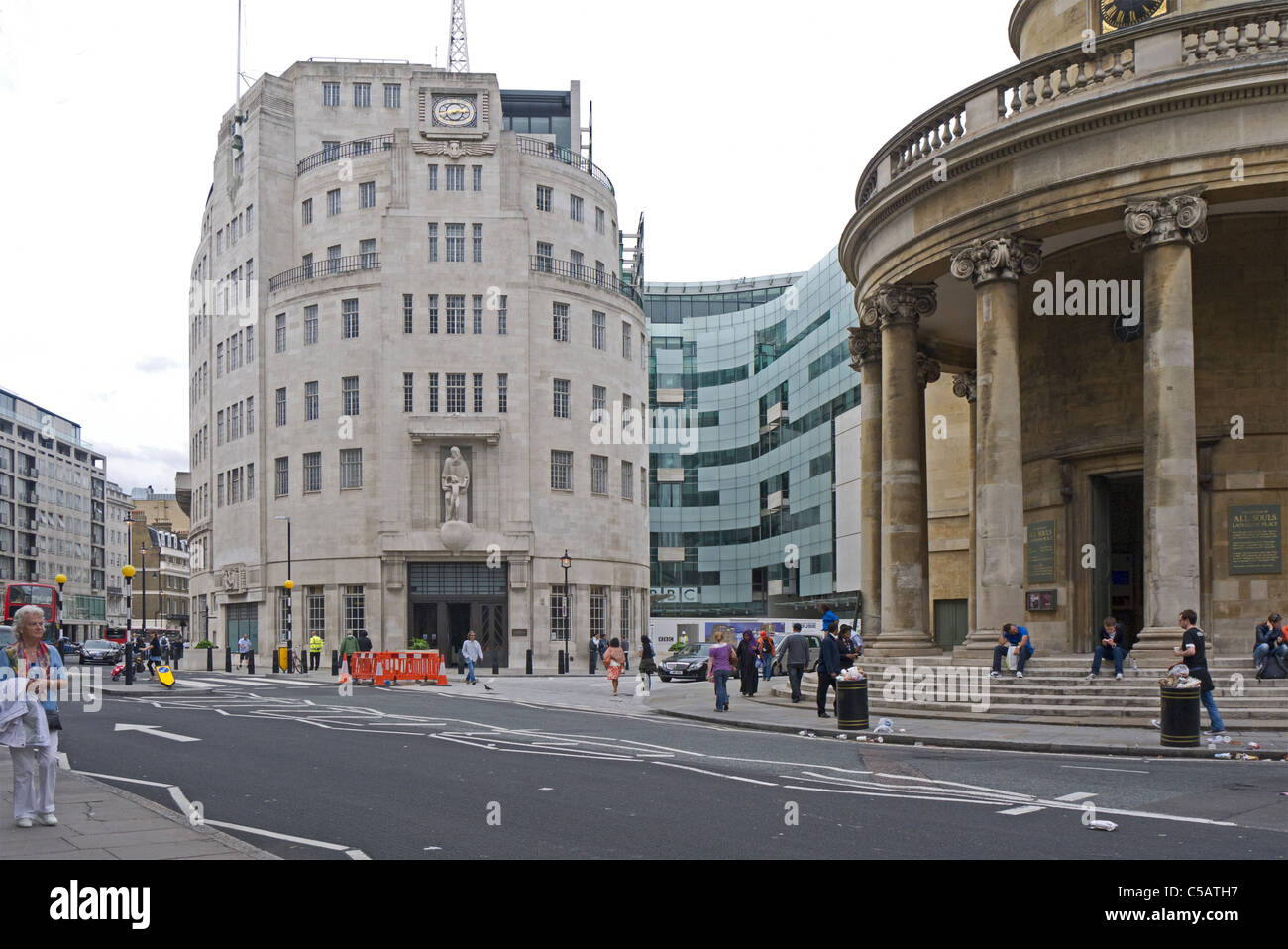 Broadcasting House and All Soul's Church Langham Place London England Stock Photo