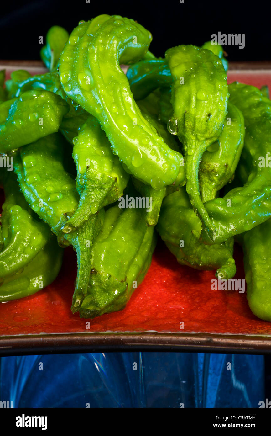 These are tasty Japanese peppers also known as Shishito Peppers Stock