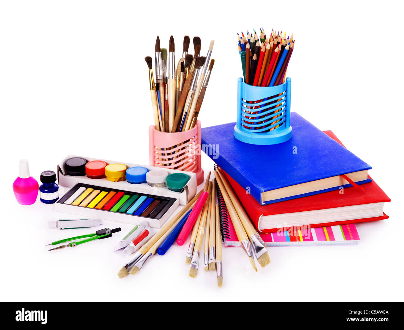 School art supplies. Writing utensils Stock Photo - Alamy