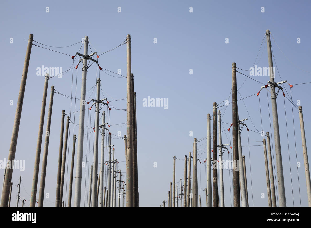Telephone poll, factory that builds utility pole Stock Photo