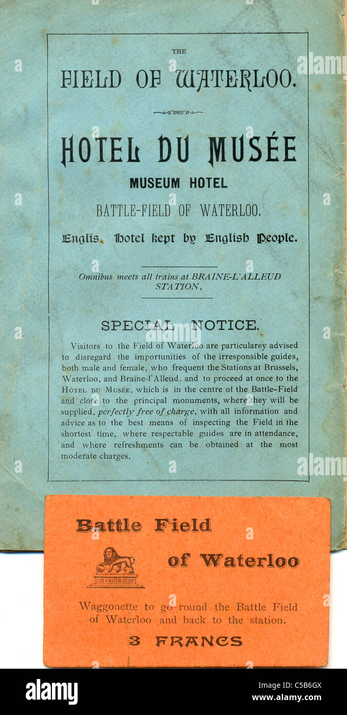 Hotel guide and ticket to visit the Battle Field of Waterloo Stock Photo